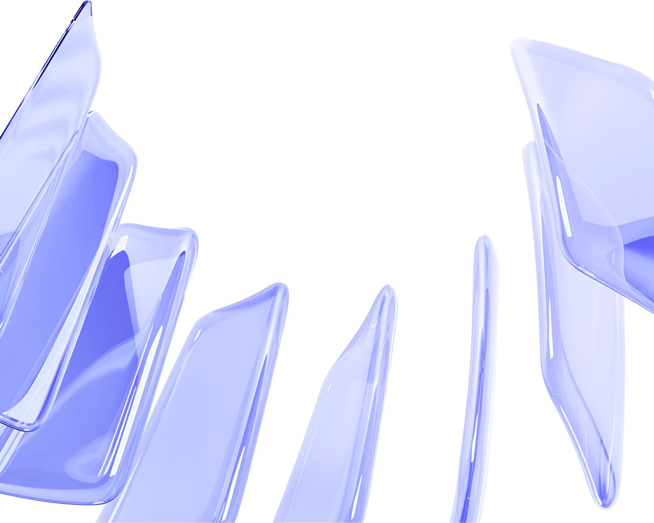Abstract composition of curved blue glass shards against a black background.