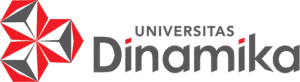 LOGO_Universitas_Dinamika | HOVARLAY Universitas Dinamika logo with a red geometric icon on the left and gray wordmark on the right.