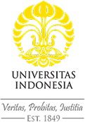 Universitas Indonesia official logo: ornate yellow crest with the university name and motto 'Veritas, Probitas, Justitia' on a dark background.