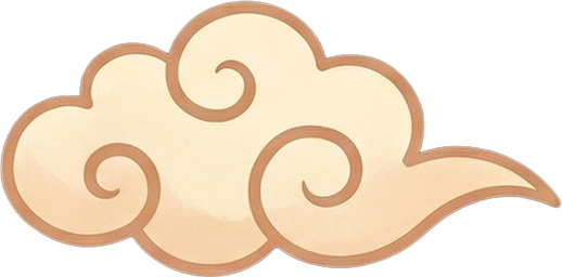 Cartoon beige cloud with decorative swirls and brown outline.