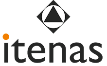 ITENAS-logo | HOVARLAY Logo for Itenas featuring a diamond-shaped emblem with a triangle inside, and the word 'itenas' in lowercase with an orange dot over the i.