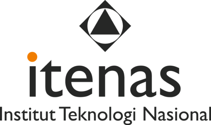 ITENAS logo: orange dot above the word 'itenas' with a diamond emblem above and the subtitle 'Institut Teknologi Nasional'.