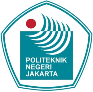 LOGO_Politeknik_Negeri_Jakarta | HOVARLAY Logo of Politeknik Negeri Jakarta: teal shield with white curved lines and a red dot.