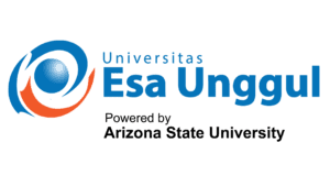 LOGO_UEU-scaled | HOVARLAY Universitas Esa Unggul logo: blue circular swoosh around a blue gradient globe, with the name in blue text to the right.