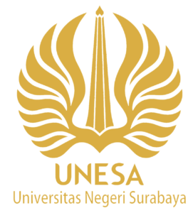 LOGO_UNESA-scaled | HOVARLAY Gold UNESA emblem featuring a central tower with wing-like shapes, accompanied by the text 'UNESA Universitas Negeri Surabaya'