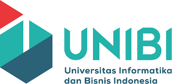 UNIBI logo with teal/blue geometric mark and the text 'UNIBI' and 'Universitas Informatika dan Bisnis Indonesia'