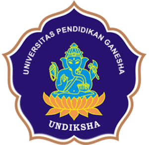 Logo_Undiksha | HOVARLAY Emblem of Universitas Pendidikan Ganesha (UNDiksha): blue shield with a gold lotus and Saraswati figure, encircled by white text around the edge.