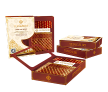 Assorted red and gold gift boxes with Chinese patterns; an open box reveals incense sticks.