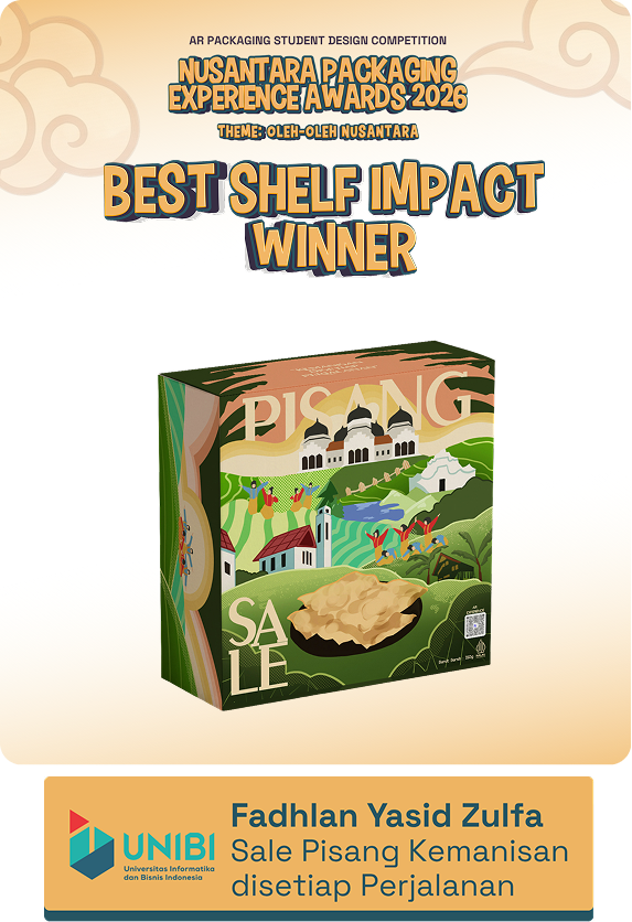 An Oleh-Oleh Gift Box Rooted in Java packaging by Fadhlan Yasid Zulfa, Universitas Informatika Dan Bisnis Indonesia (UNIBI), NPEA 2026 Best Shelf Impact