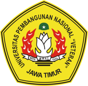 logo-Universitas-Pembangunan-Nasional-Veteran | HOVARLAY UPN Jawa Timur emblem: yellow shield with white lotus, red flames, green cap with star, and motto banner around the edge.